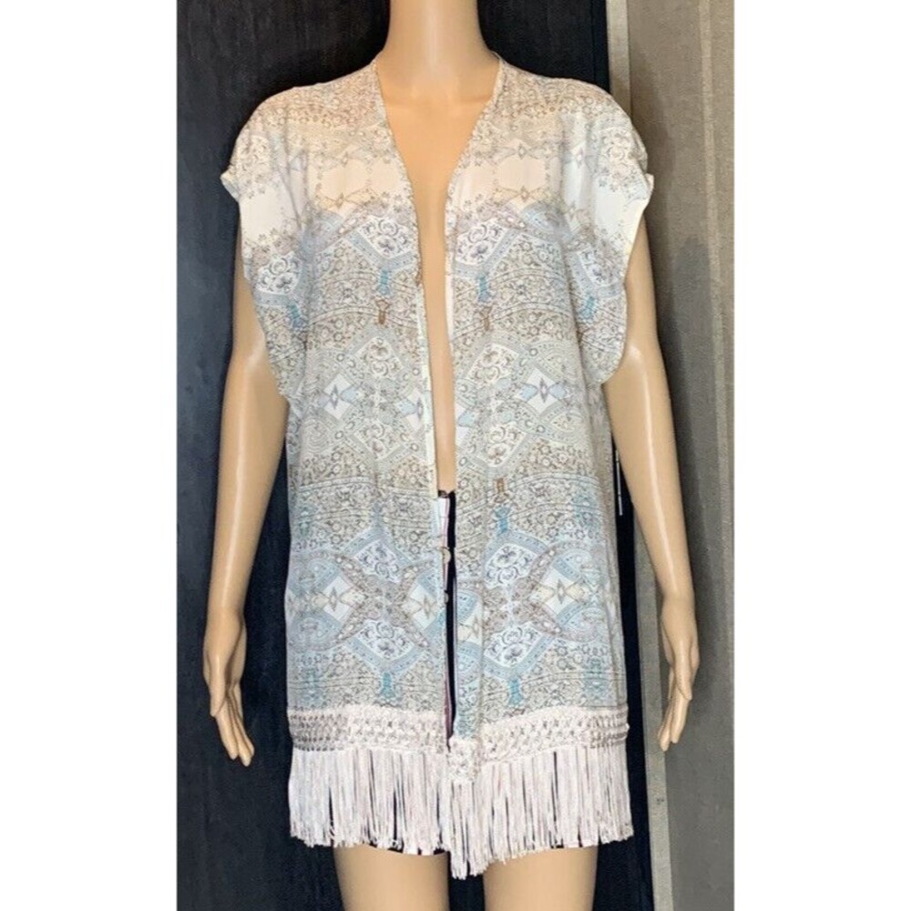SW3 Bespoke open front cardigan fringe hem size small Silk